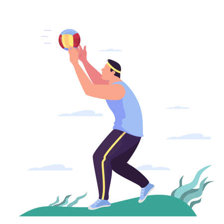 Vector illustration of a man playing volleyball in the park.のイラスト素材