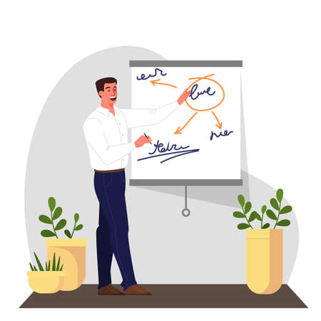 Businessman make presentation with graph and chart. Officeのイラスト素材