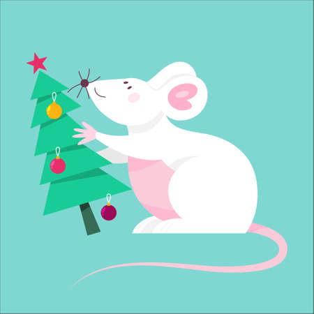 Cute Christmas rat. Animal character holding festive stuff.のイラスト素材