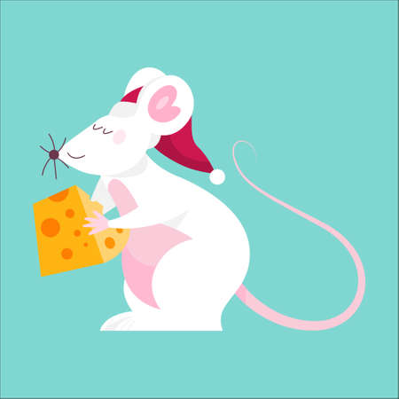 Cute Christmas rat. Animal character holding festive stuff.のイラスト素材