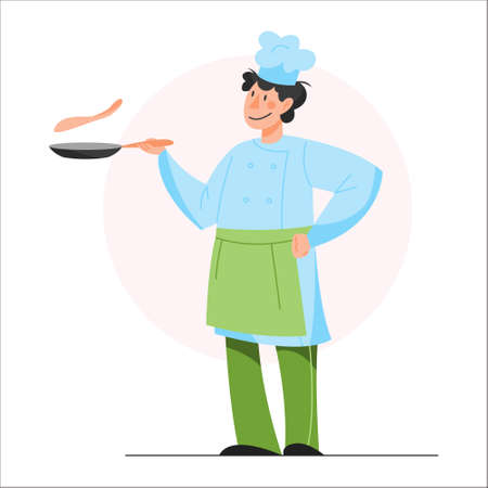 Collection of people in apron making tasty dishのイラスト素材