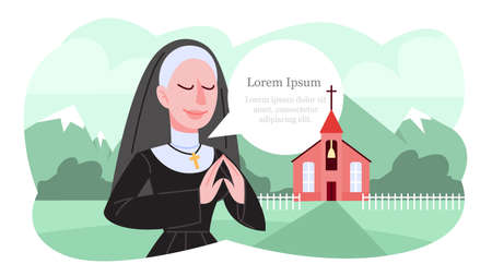 Vector illustration of catholic nun praying in traditional black clothes.のイラスト素材