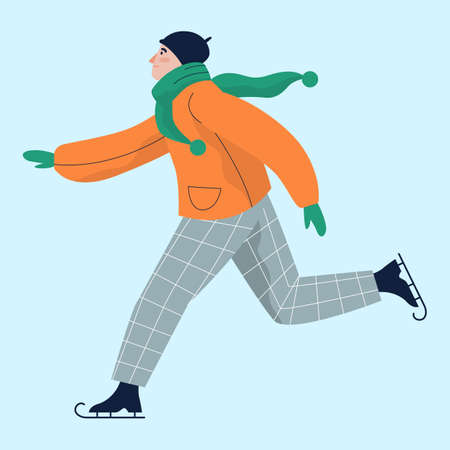 Vector illustration of man ice skating in warm winter clothes.のイラスト素材