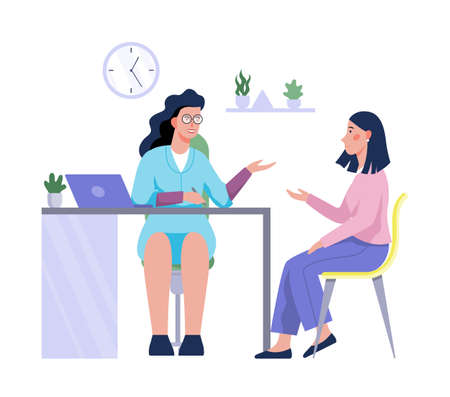 People talking to psychologist. People talking about their problem and emotionのイラスト素材