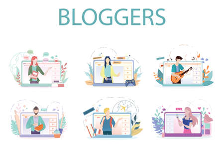 Blogger concept illustration. Share content in the internet.のイラスト素材