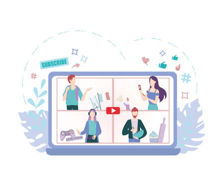 Blogger concept illustration. Share content in the internet.のイラスト素材