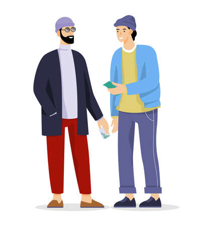 Vector illustration of drug dealer and addicted man doing illegal trade.のイラスト素材