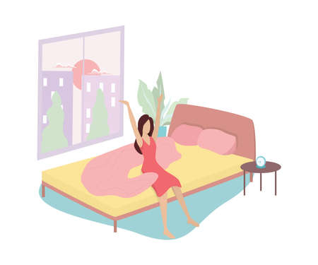 Beautiful young woman in underwear in the bed after a sleep.のイラスト素材