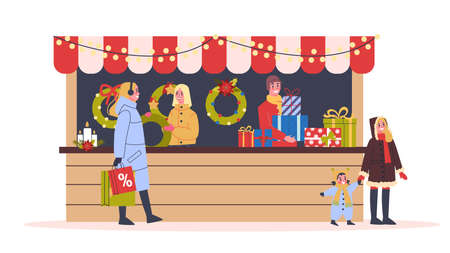 Christmas market vector illustration. Festive food and holidayのイラスト素材
