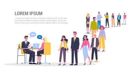 Vector illustration of big queue of people standing towards a managerのイラスト素材