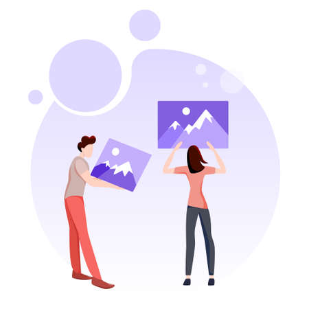 Business pepople set. Man and woman holding images.のイラスト素材