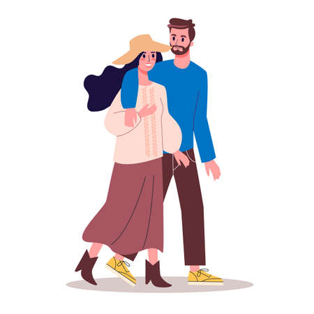 Young romantic couple on a date. Woman and man are in love.のイラスト素材