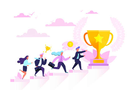 People stand on the growth bar chart. Idea of achievement and progress. Moving towards success....