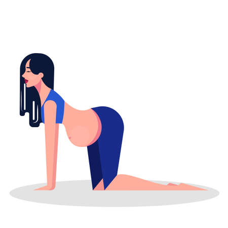 Yoga for pregnant woman concept. Fitness and sport during pregnancy. Healthy lifestyle and relaxation. Isolated vector illustration in cartoon styleのイラスト素材