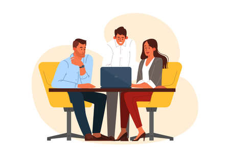 Group of business people at work, office meeting. Professional communication. Isolated flat vector illustrationのイラスト素材