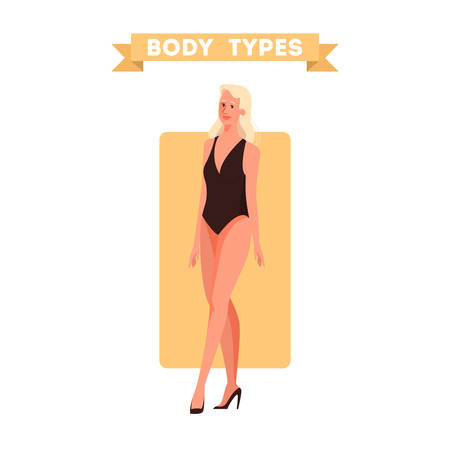 Female body shapes. Triangle and rectangle, pear and apple figure. Human anatomy. Vector illustration in cartoon styleのイラスト素材