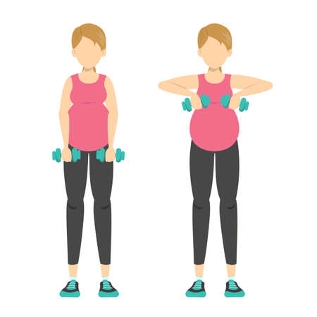 Exercise for pregnant woman. Sport during pregnancy. Idea of active and healthy lifestyle. Isolated vector illustration in cartoon styleのイラスト素材