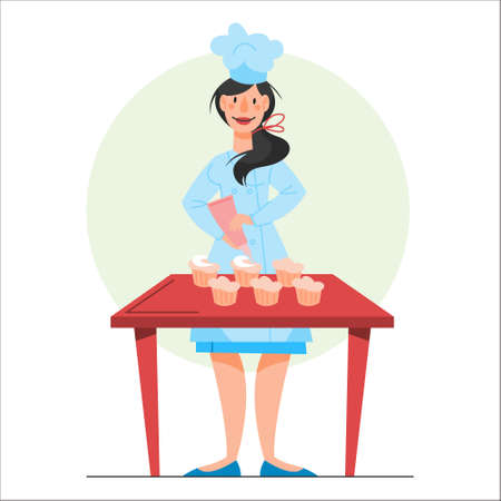 Restaurant chef cooking. Person in apron making tasty dish. Professional worker on the kitchen. Isolated vector illustration in cartoon styleのイラスト素材