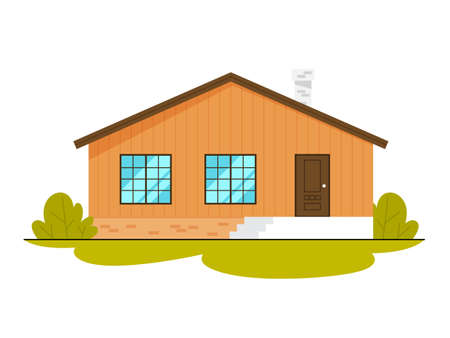 Cozy house. City cottage building. Town architecture concept. Facade of apartment. Isolated flat illustrationのイラスト素材