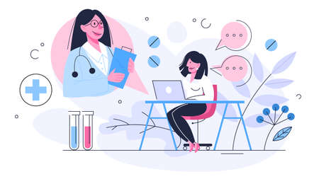 Online consultation with doctor. Remote medical treatment on the smartphone or computer. Mobile service. Isolated flat illustrationのイラスト素材