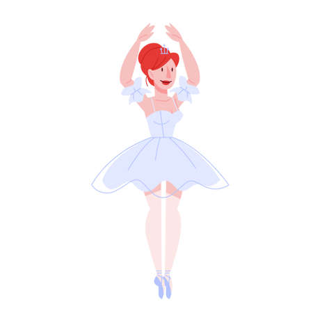 Beautiful ballerina performing dance, woman practicing in ballet dress and shoes. Vector illustration in flat style.のイラスト素材