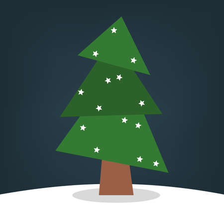 Christmas tree on the snow. Green fir for christmas and new year celebration. Isolated flat vector illustrationのイラスト素材
