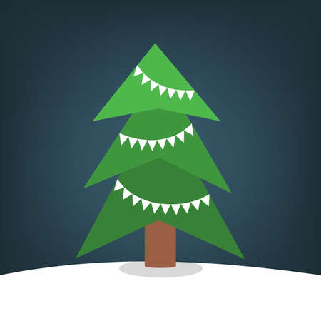 Christmas tree on the snow. Green fir for christmas and new year celebration. Isolated flat vector illustrationのイラスト素材