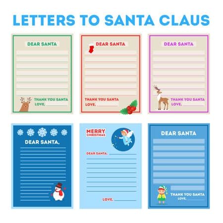Set of vector illustration of letters to Santa Claus with cute traditional christmas decoration. Letter with stamp, festive postage element.のイラスト素材
