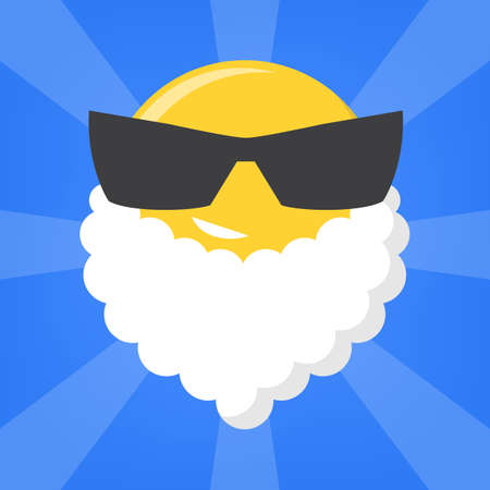 Set of vector illustration of funny christmas emoji. Festive face with Santa beard and sunglasses. Isolated emoticon for online chatのイラスト素材