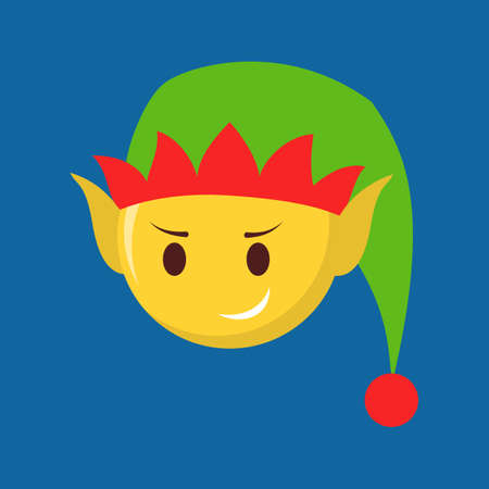 Vector illustration of funny christmas emoji. Smirking face with festive hat and xmas element. Isolated emoticon for online chatのイラスト素材