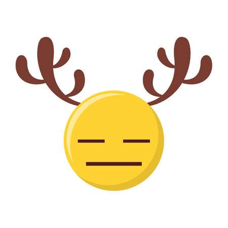 Set of vector illustration of funny christmas emoji. Festive face with reindeer antlers hats. Reindeer face emoji. Isolated emoticon for online chatのイラスト素材