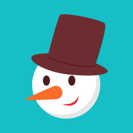 Funny cute snowman character in black hat. Christmas and New Year celebration. Beautiful greeting card decoration. Flat illustrationのイラスト素材