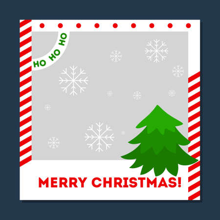 Christmas green tree surrounded by snowflakes. Cute merry xmas postcard decoration. Winter holiday celebration. Isolated flat illustrationのイラスト素材