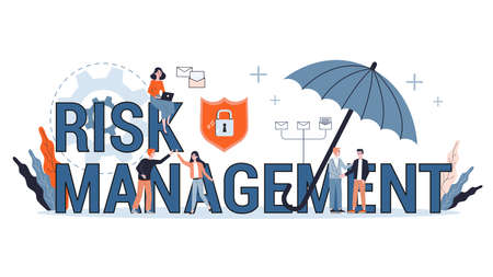 Risk management concept. Idea of business strategy and financial protection. Money safety. Isolated flat illustration, web bannerのイラスト素材