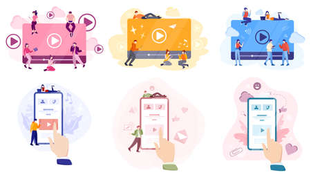 Social media concept. Using network for posting and sharing content. Internet communication and global connection.のイラスト素材