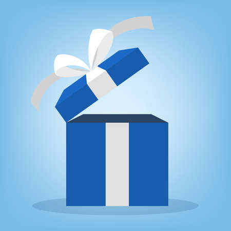 Vector illustration of blue gift box with white ribbon. Christmasのイラスト素材