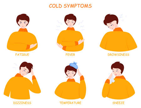 Cold or flu symptoms infographic. Fever and cough, soreのイラスト素材