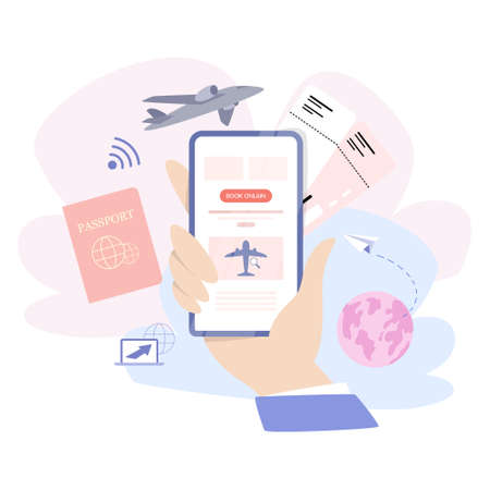 Book flight online concept. Idea of travel and tourism. Planningのイラスト素材