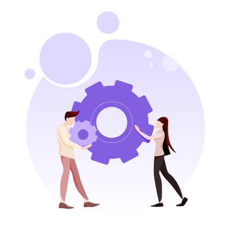 Business pepople. Man and woman holding cog and wrench.のイラスト素材