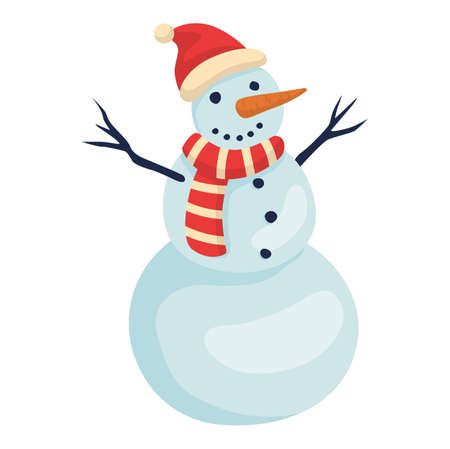 Funny cute snowman character in red Santa hat and scarf.のイラスト素材