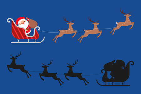 Santa Claus in sleigh and running deer. Christmas character with giftのイラスト素材