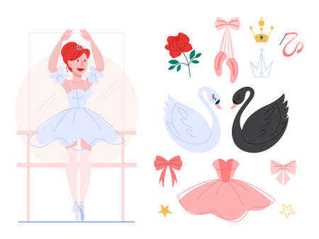 Beautiful ballerina performing dance, woman practicing inのイラスト素材