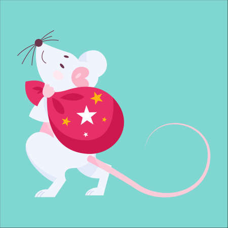 Cute Christmas rat. Animal character holding festive stuff.のイラスト素材