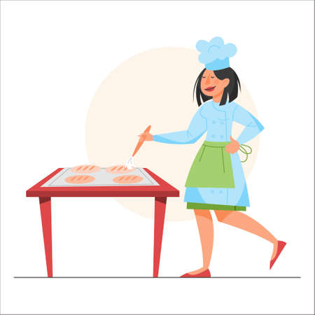Collection of people in apron making tasty dishのイラスト素材