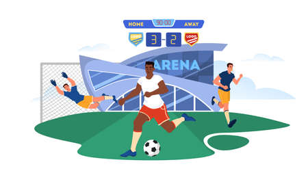 Soccer or football player running with ball on the field.のイラスト素材