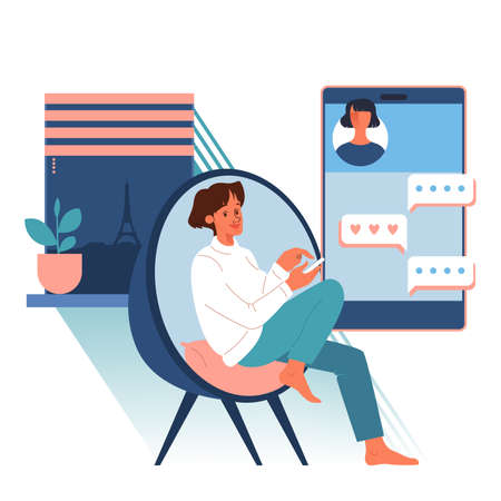 Online chat concept. Woman send message in the internet.のイラスト素材