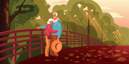 Old couple spend time together. Woman and man on retirement.のイラスト素材