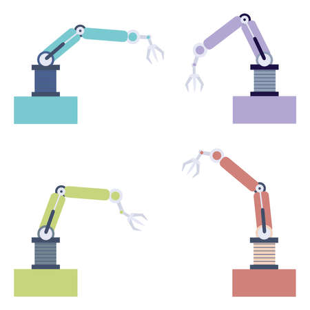 Robotic arm illustration. Manufacture modern technology idea. Mechanic hand in different position....