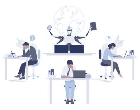 Robot vs human concept. Artificial intelligence works faster and betterのイラスト素材