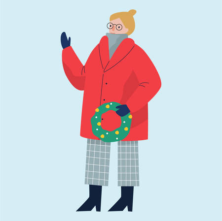 Isolated vector illustration of people wearing warm winterのイラスト素材